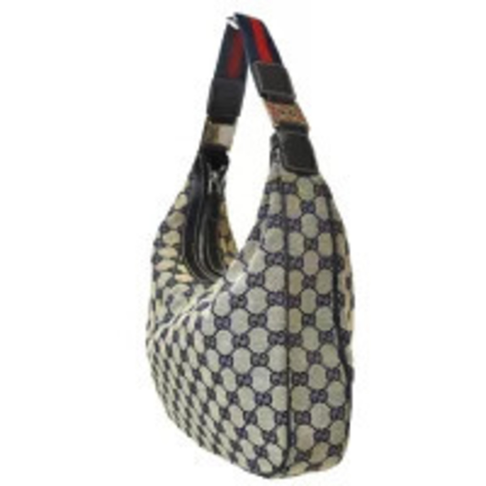 Gucci Horsebit Navy Bag Shoulder Red Leather GG Sherry Blue Canvas Blue Red